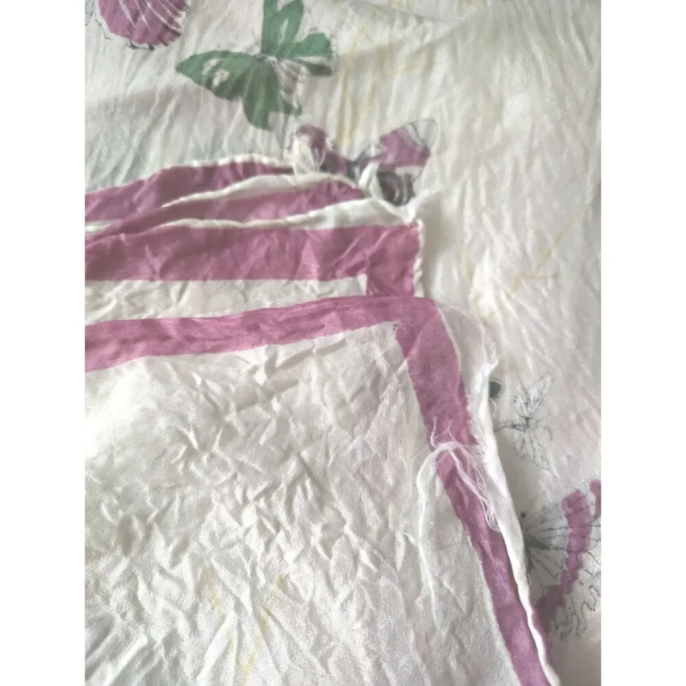 Vintage Butterfly Print Silk Scarf Cream Pink White Square Scarf Wrap